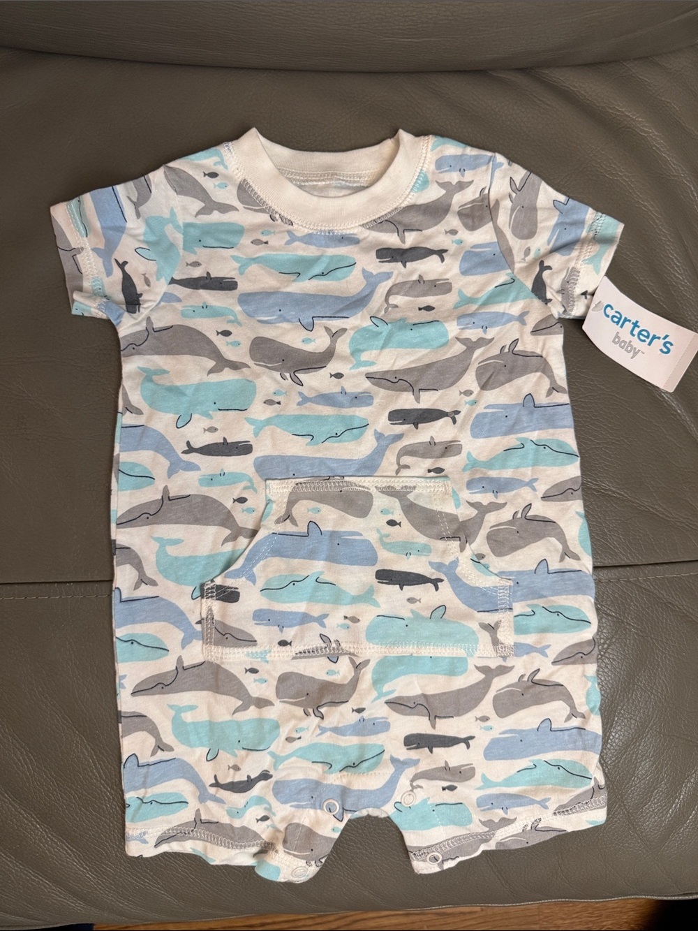 Carter's White One-Piece Bodysuit with Blue & Gray Whale Pattern size 6M